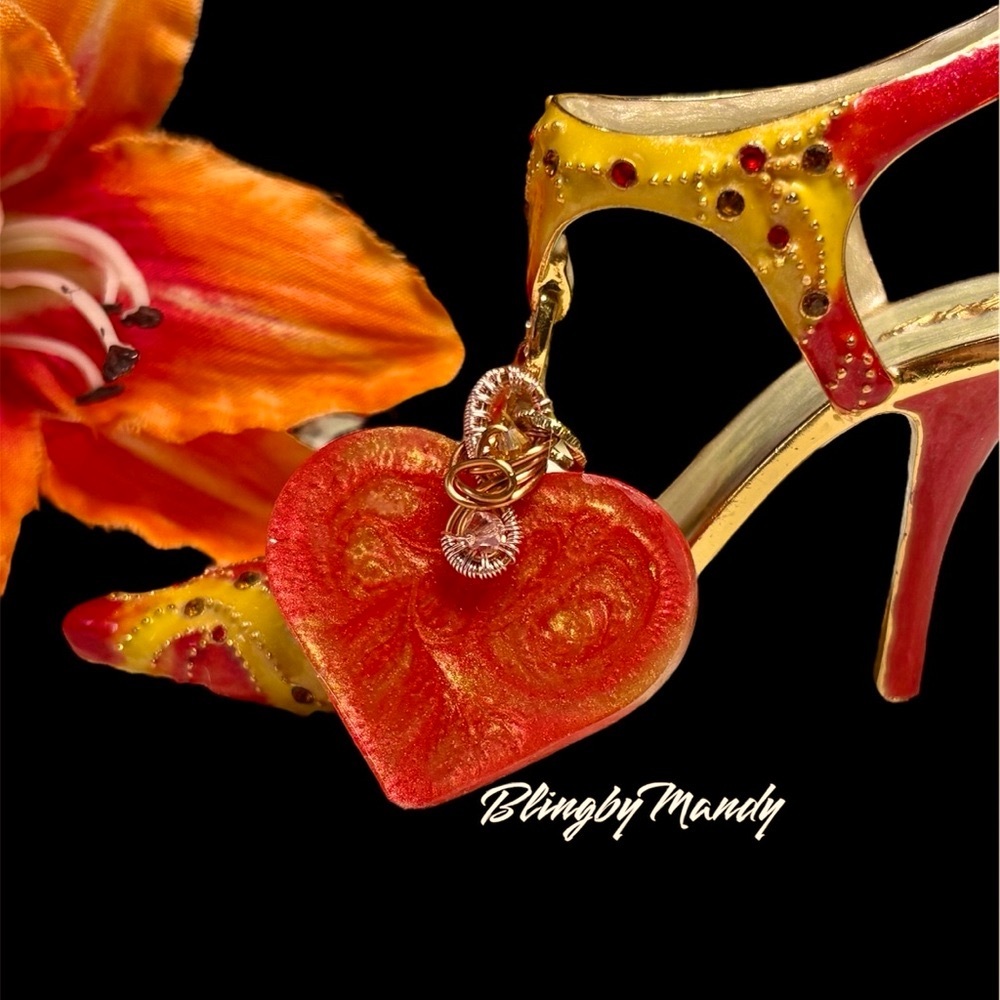 Orange wire wrapped Heart Pendant
